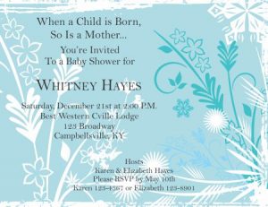Free Blue and white flowers baby shower invitation template