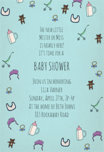 Free Bottles and bibs baby shower invitation template