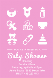 Free Pink baby items baby shower invitation template