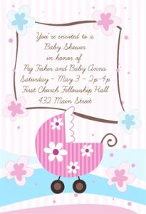 Free Pink flowery pram baby shower invitation template