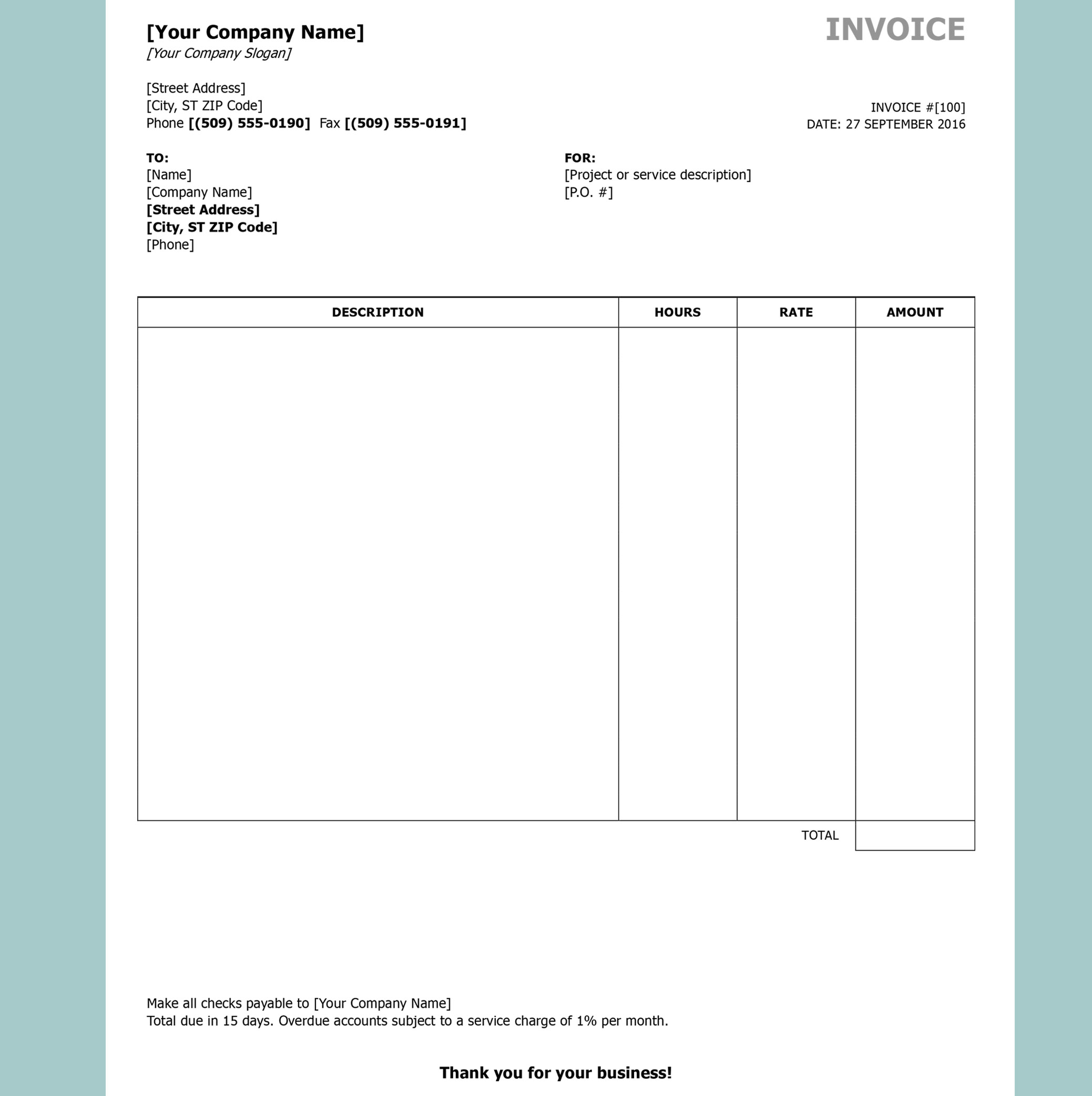 office word invoice template